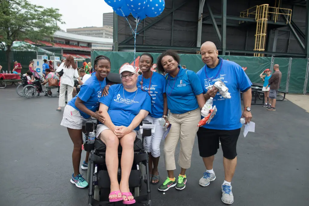 Attendees taking a photo at the disability parade