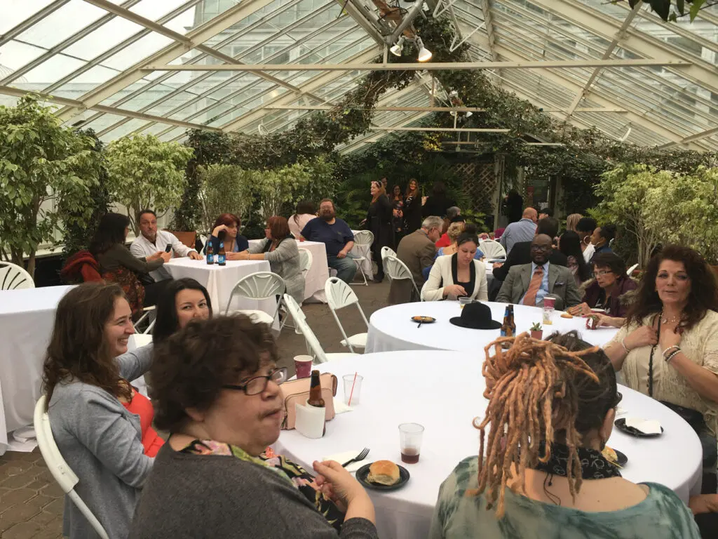Group tables at the EBF spring event at the botanical gardens