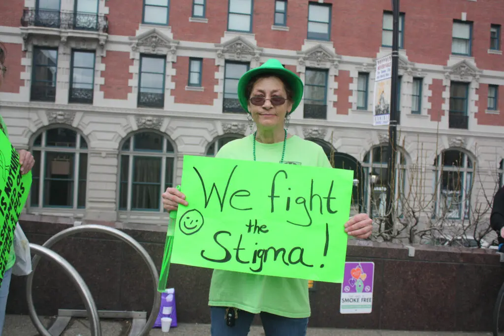 MHPC flash mob sign fighting the stigma against mental health
