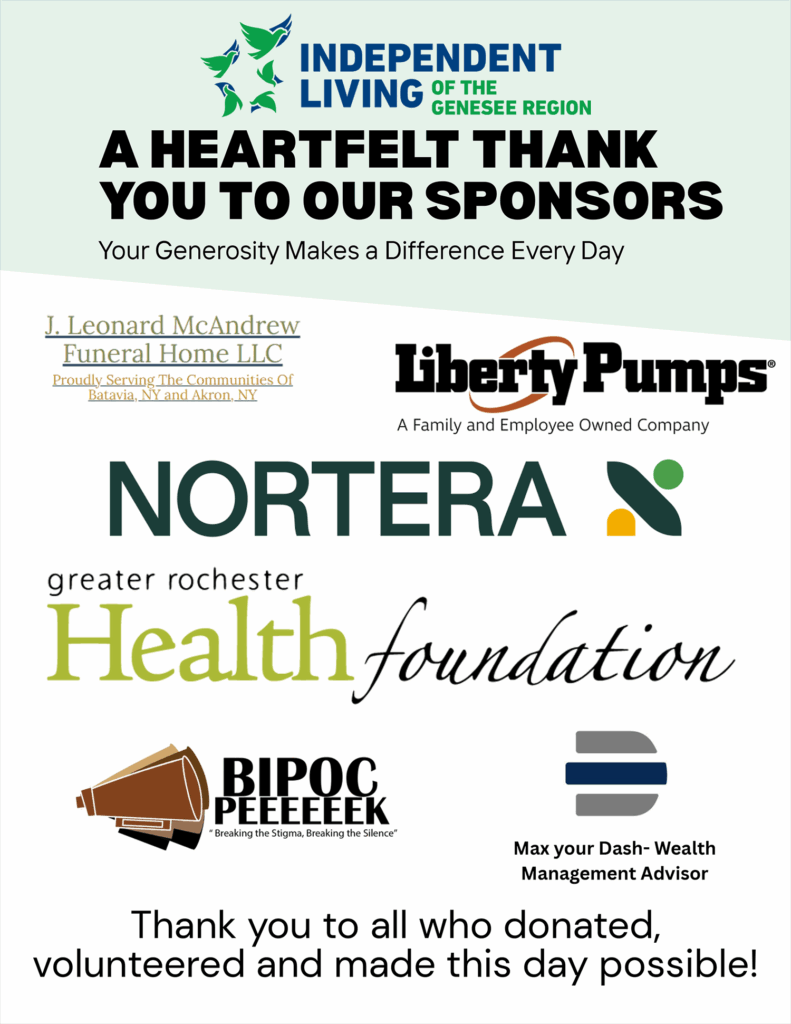Thank you to our sponsors: Greater Rochester Health Foundation; J. Leonard McAndrew Funeral Home; Liberty Pumps; Nortera; BIPOC PEEEEEEK; Mav Your Dash Wealth Management