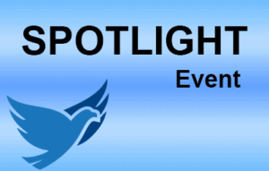 The words Spotlight Event over a blue gradient background with the WNYIL bird in blue below the words