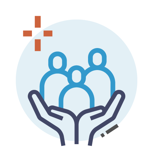 Icon of hands with people in the middle of the hands